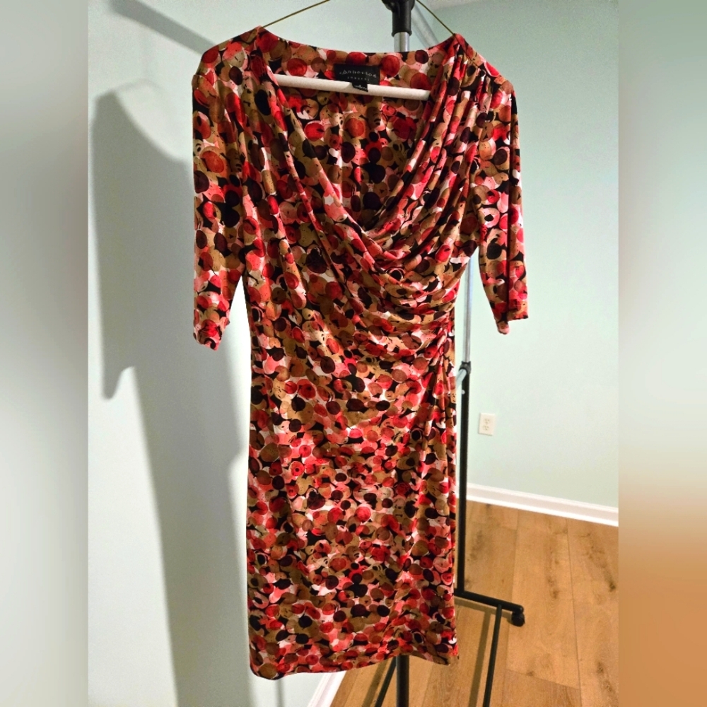 Pink and brown ruched career dress